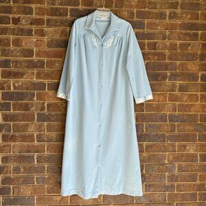 Vanity Fair House Dress Pearl Snap Robe Baby Blue Polyester Satin Accents Size S
